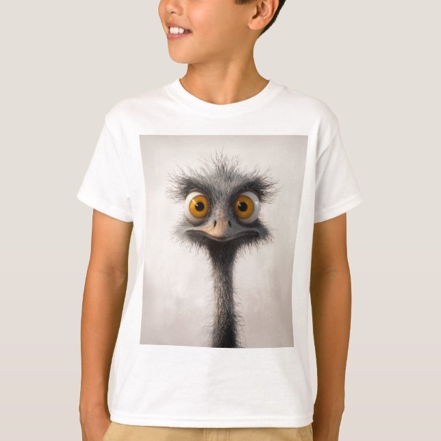 Wide-Eyed Ostrich Cartoon Portrait T-Shirt (Front)