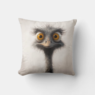 Wide-Eyed Ostrich Cartoon Portrait Throw Pillow