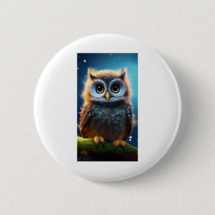 Wide-eyed Owl In A Magical Night Oversized Button