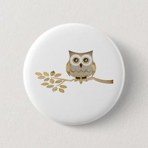 Wide Eyes Owl in Tree Button