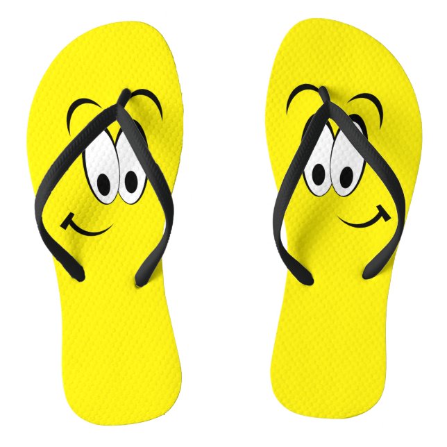 Wide Eyes Smiling Yellow Face Flip Flops (Footbed)