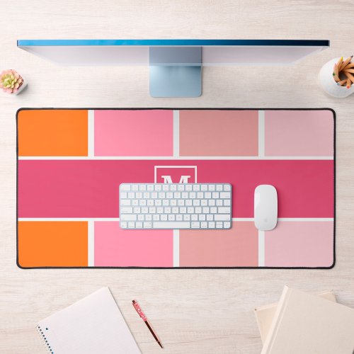 Wide Feminine Stripes with Monogram Desk Mat