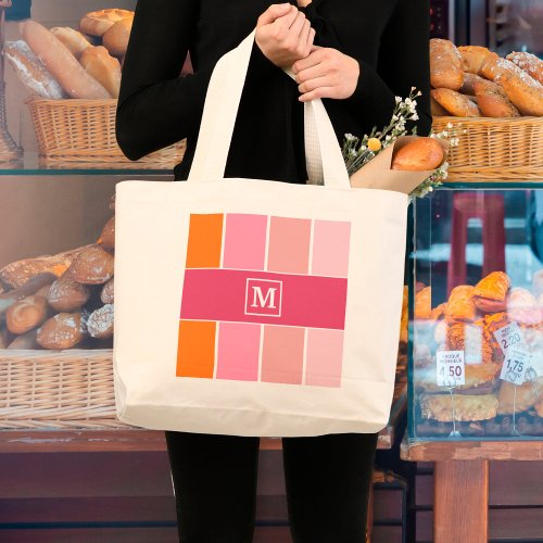 Wide Feminine Stripes with Monogram Large Tote Bag