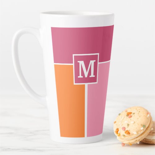 Wide Feminine Stripes with Monogram Latte Mug