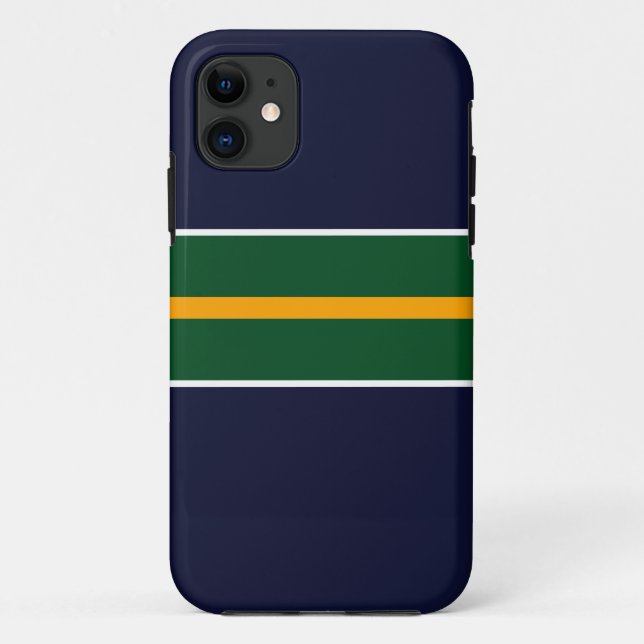 Wide Forest Green Orange Racing Stripes On Navy Case-Mate iPhone Case (Back)