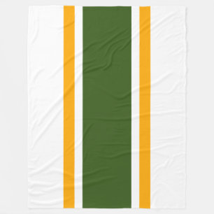 Wide Forest Green Orange Racing Stripes On White  Fleece Blanket