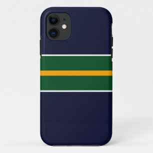 Wide Forest Green Yellow Racing Stripes On Navy iPhone 11 Case
