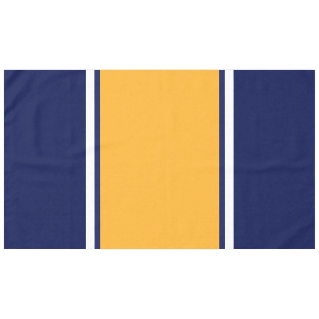 Wide Golden Orange White Racing Stripes On Navy Tablecloth (Front (Horizontal))