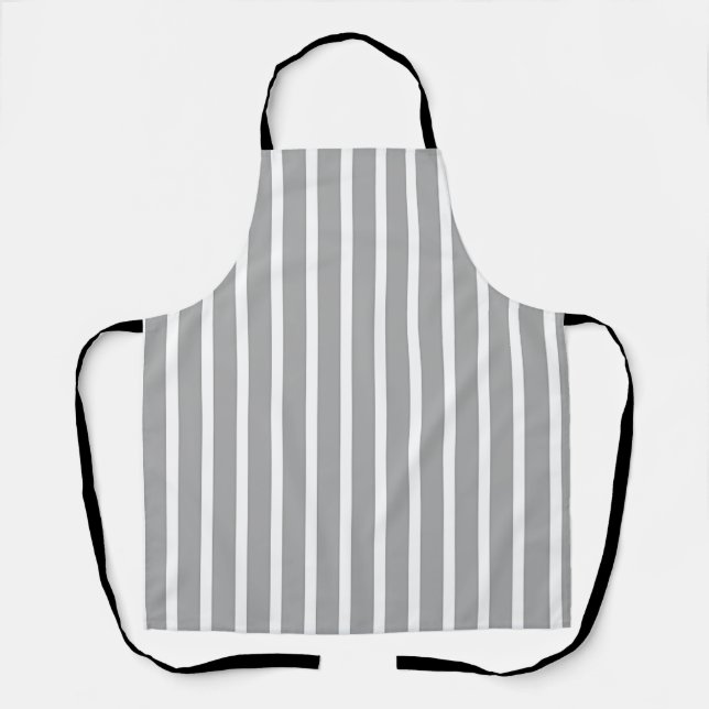 Wide Gray White Stripes Apron (Front)