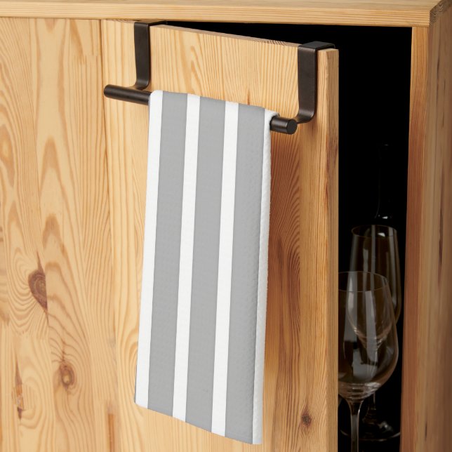 Wide Gray White Stripes Kitchen Towel (Thirds Fold)
