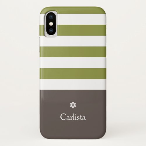 Wide Green Horizontal Stripes Brown Name Daisy iPhone X Case