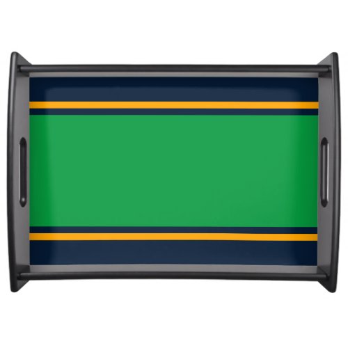 Wide Green Orange Racing Stripes On Navy Blue Serving Tray