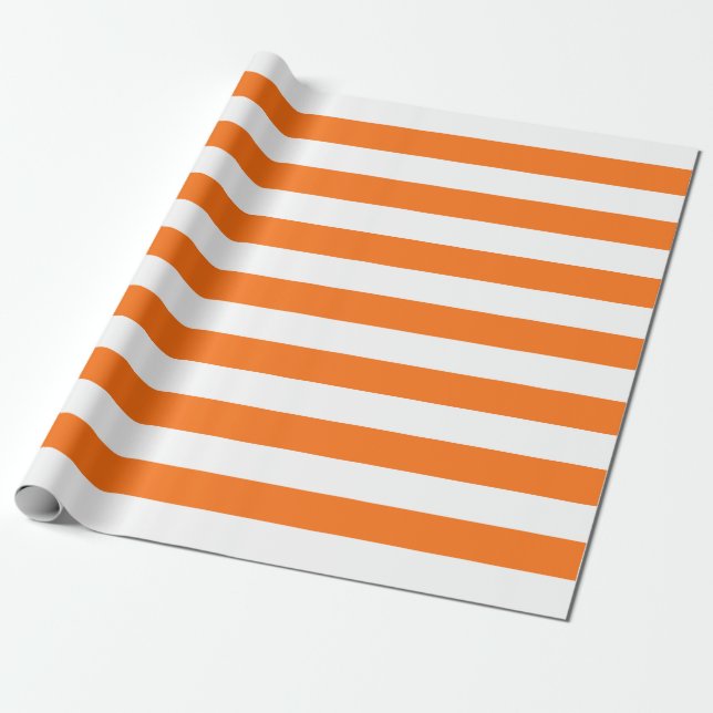 Wide Halloween Orange and White Striped Pattern Wrapping Paper (Unrolled)