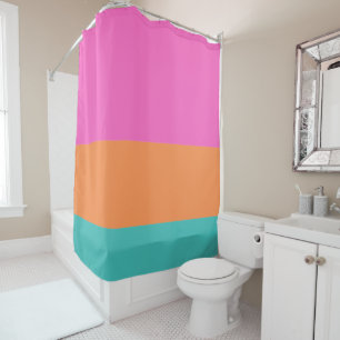 Wide Horizontal Lines Pink Orange and Blue Shower Curtain
