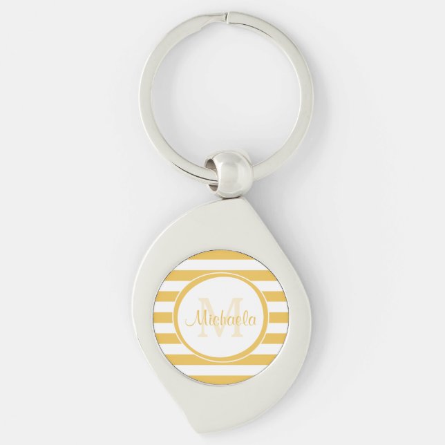 Wide Horizontal Yellow Stripe Personalized Name Keychain (Front)