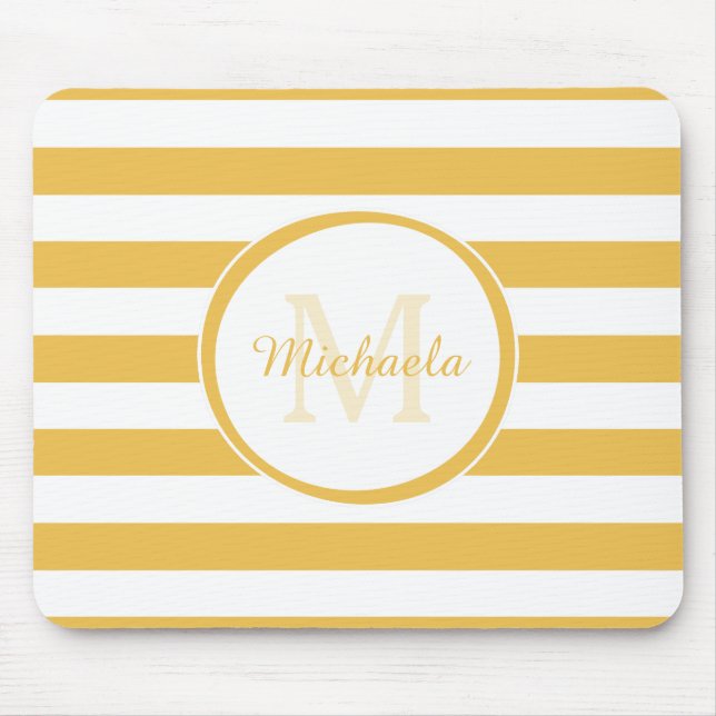 Wide Horizontal Yellow Stripe Personalized Name Mouse Pad (Front)