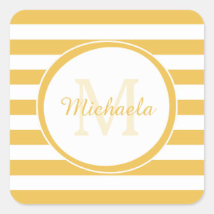 Wide Horizontal Yellow Stripe Personalized Name Square Sticker