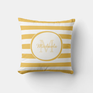Wide Horizontal Yellow Stripe Personalized Name Throw Pillow