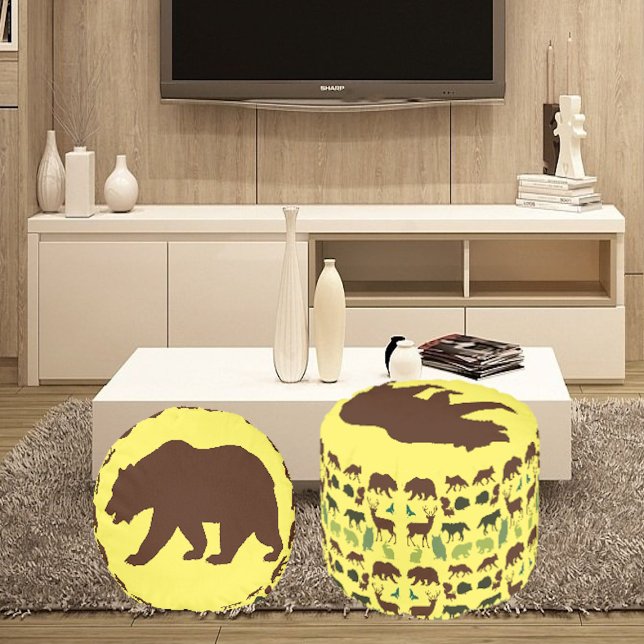 Wide Jungle Safari Bear Fox Deer Animal Kingdom   Pouf (Wide Jungle Safari Bear Fox Deer Animal Kingdom Pouf)
