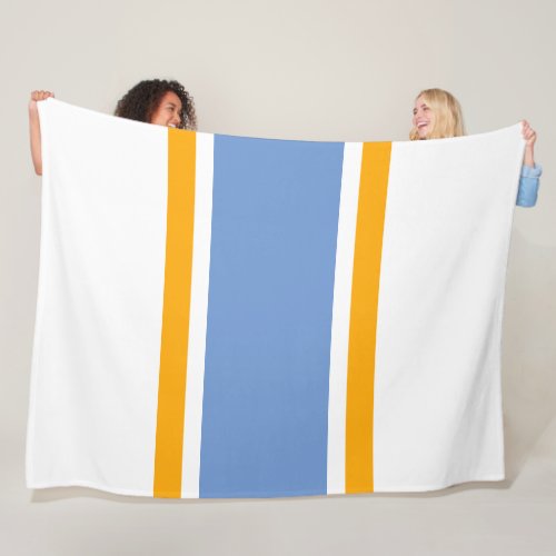 Wide Light Blue Yellow Racing Stripes On White Fleece Blanket