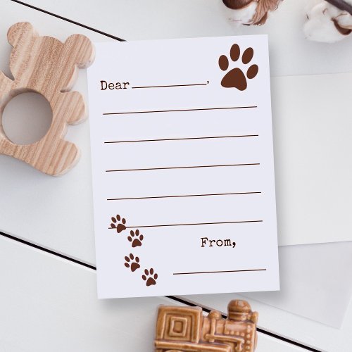 Wide Lined Paw Prints Writing Paper Kids Cards