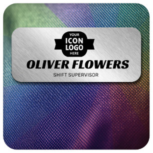 Wide Logo Brushed Silver Shimmer Employee Name Tag