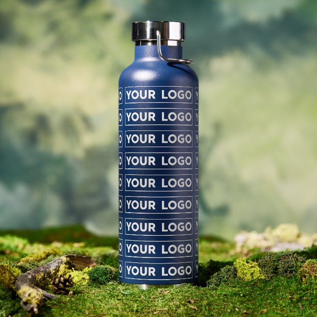 Wide Logo Pattern Navy Blue Water Bottle (Outdoor)