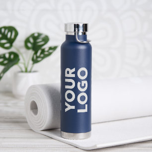 Wide Logo Pattern on Blue Water Bottle