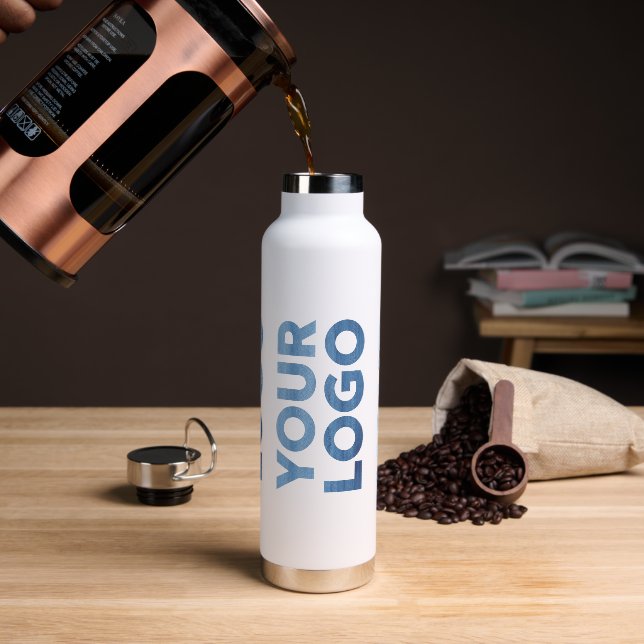 Wide Logo Pattern on White Water Bottle (Coffee)