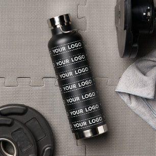 Wide Logo Repeat Pattern Black Water Bottle