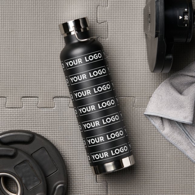 Wide Logo Repeat Pattern Black Water Bottle (Gym)