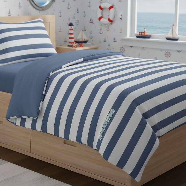 Wide Nautical Striped Weave Navy White ID1248 Duvet Cover (Creator Uploaded)