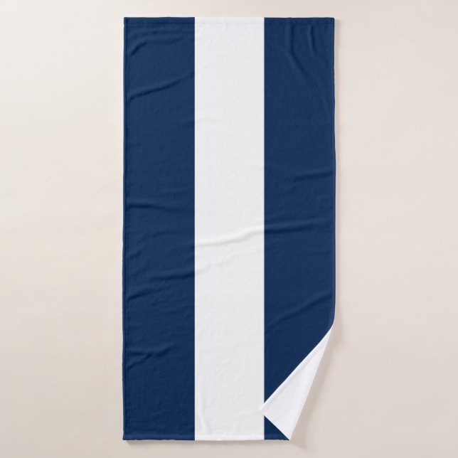 Wide Navy Blue White ShipShape Nautical Stripes Bath Towel Set (Bath Towel)