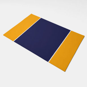 Wide Navy Blue White Stripes On Golden Orange Doormat