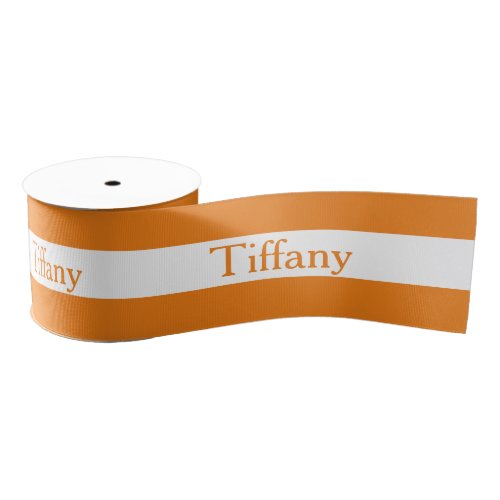 Wide Orange and White Personalize Grosgrain Ribbon