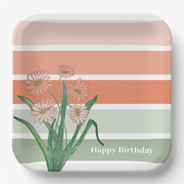 Wide Pastel Stripe Modern Paper Plates (Front)