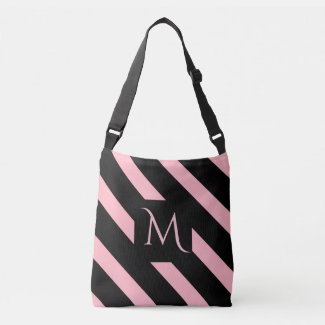 Wide Pink and Black Diagonal Stripes Monogram