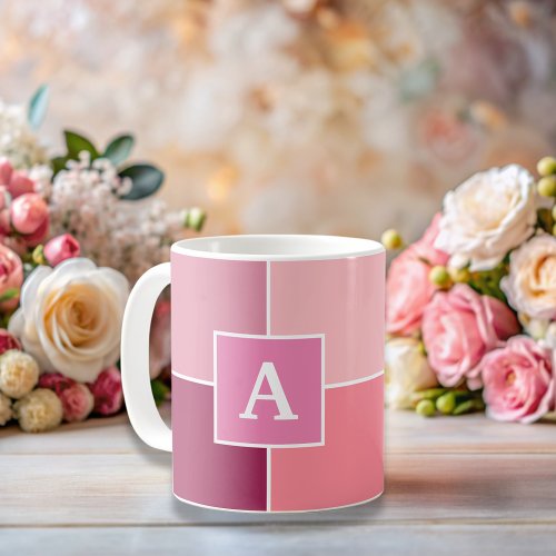Wide pink Feminine Stripes Monogram Coffee Mug