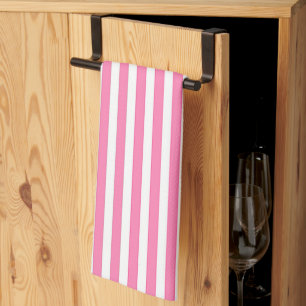 Wide Pink White Stripes Kitchen Towel