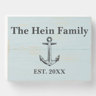 Wide Plank Nautical Family Name Blue Monogram Wooden Box Sign