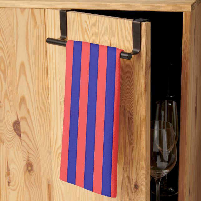 Wide Red And Blue Stripes Kitchen Towel (Thirds Fold)