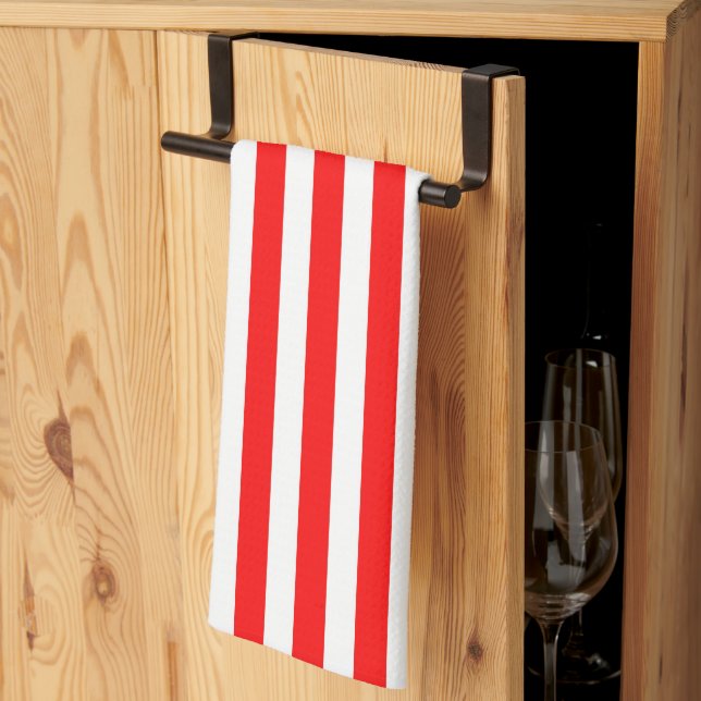 Wide Red White Stripes Kitchen Towel (Thirds Fold)