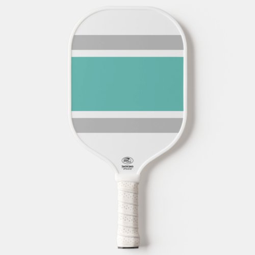 Wide Retro Aqua Light Gray Racing Stripes On White Pickleball Paddle