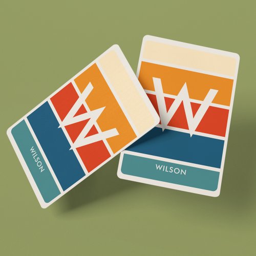 Wide Retro Striped Monogram Personal Poker Cards