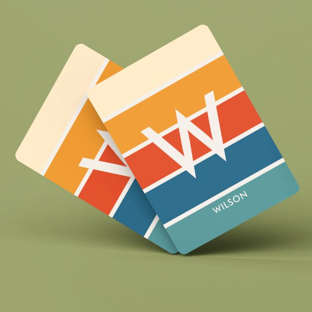 Wide Retro Striped Monogram Personal Poker Cards (Creator Uploaded)