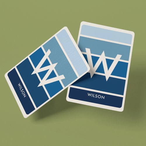 Wide Rich Blue Gradient Striped Monogram Personal Poker Cards