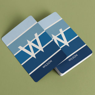 Wide Rich Blue Gradient Striped Monogram Personal Poker Cards