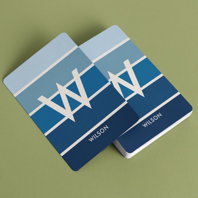 Wide Rich Blue Gradient Striped Monogram Personal Poker Cards (Creator Uploaded)