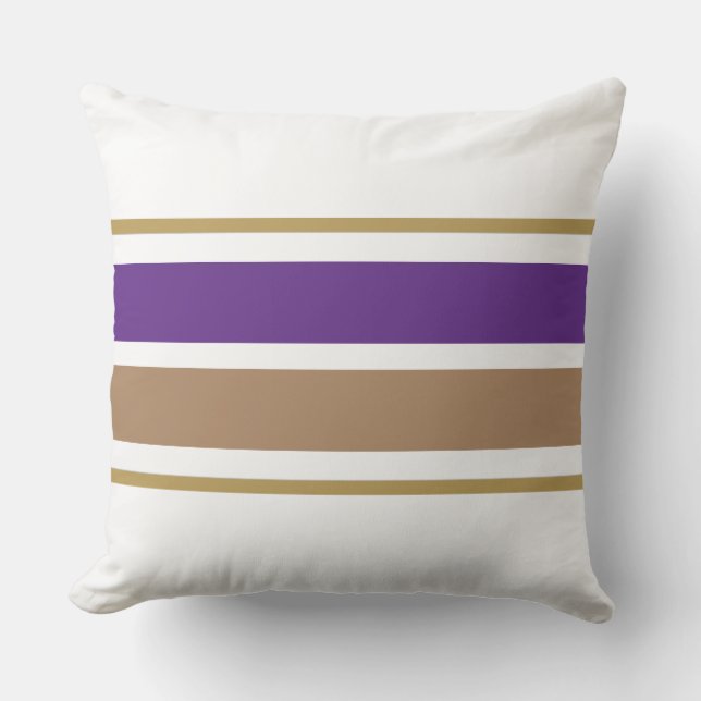 Wide Royal Purple Brown Racing Stripes On White Outdoor Pillow (Front)