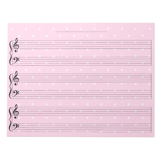 Wide Rule Pretty Pink Piano Music Manuscript Paper Notepad (Front)